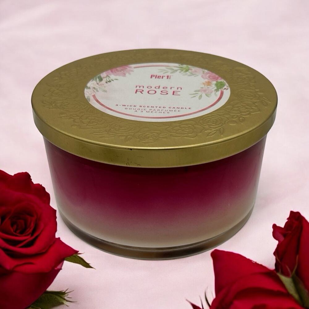 NEW Modern Rose 3 Wick Candle 13.9 oz Pier 1 Imports Rare HTF Discontinued